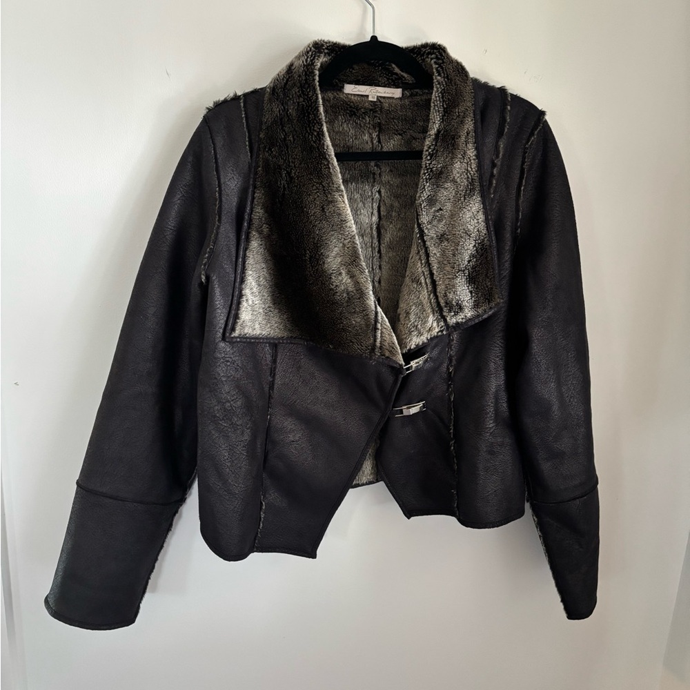 Women's Black Faux Fur Collar Jacket Size 10 Earl Rosenberg